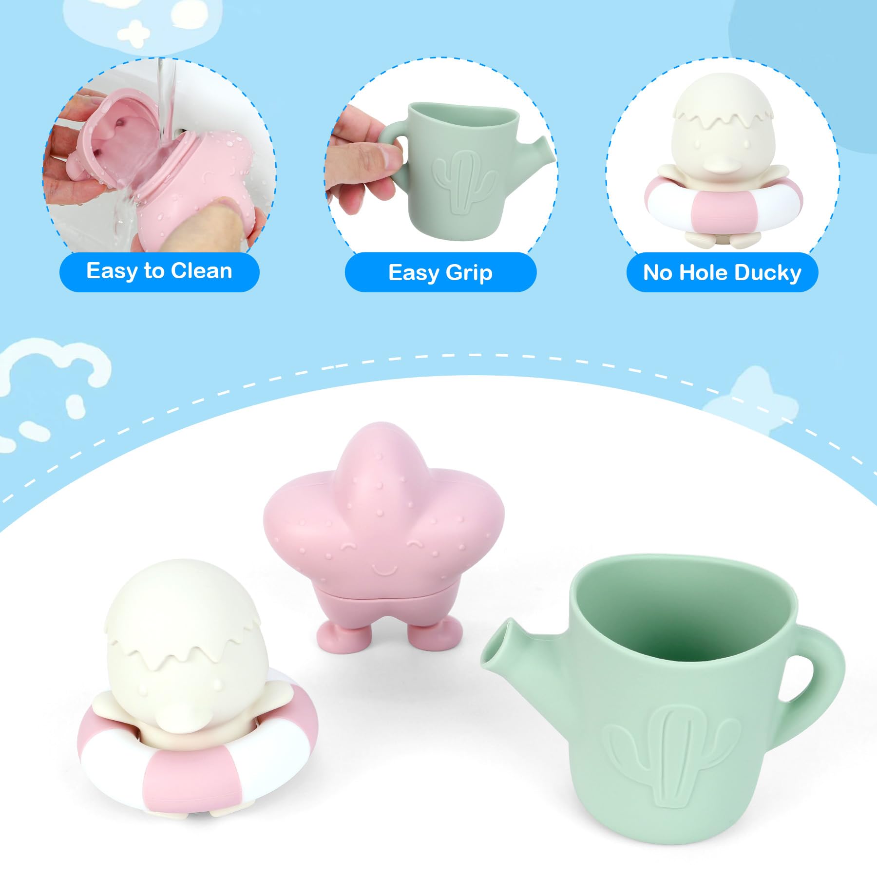 MCGMITT Juguetes Montessori para Bebés Set de Baño de Silicona 12 Piezas BPA-Free Juguetes Flotantes, Vasos Apilables, Patitos, Juguete Educativo Sensorial para Desarrollo Cognitivo Regalo 6-36 Meses