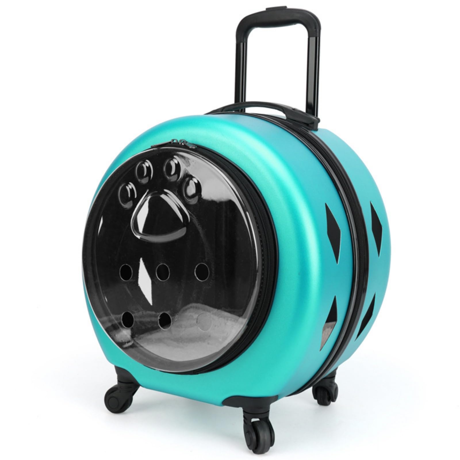 Travel Carrier Haustierkoffer Haustierträger Rollkoffer Transportbox mit Hartschale aus PC Und Aluminiumlegierung Transparente Panoramakuppel Und Belüftung für Flughafen, Hellblau