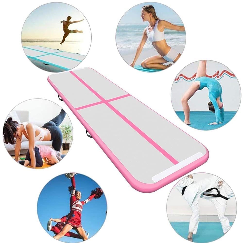 LSLIFE Aufblasbare Gymnastikmatte Tumble Track Gym Bodenmatte 3M 4M 5M 6M Air Tumbling Trainingsbahn Dick 10CM mit Elektrischer Pumpe für Gymnastik Home Kids Tumble Training/Yoga/Wasser