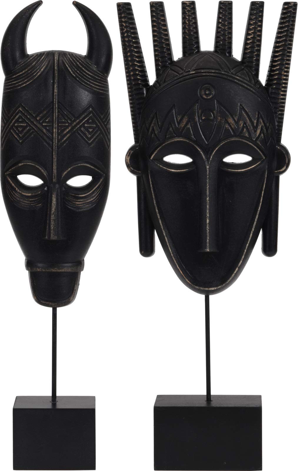 Muddy Hands Black Set Of 2 - Freestanding African Tribal Face Mask Home Decoration Statue Ornament Sculpture (Set Of 2 - Wooden)