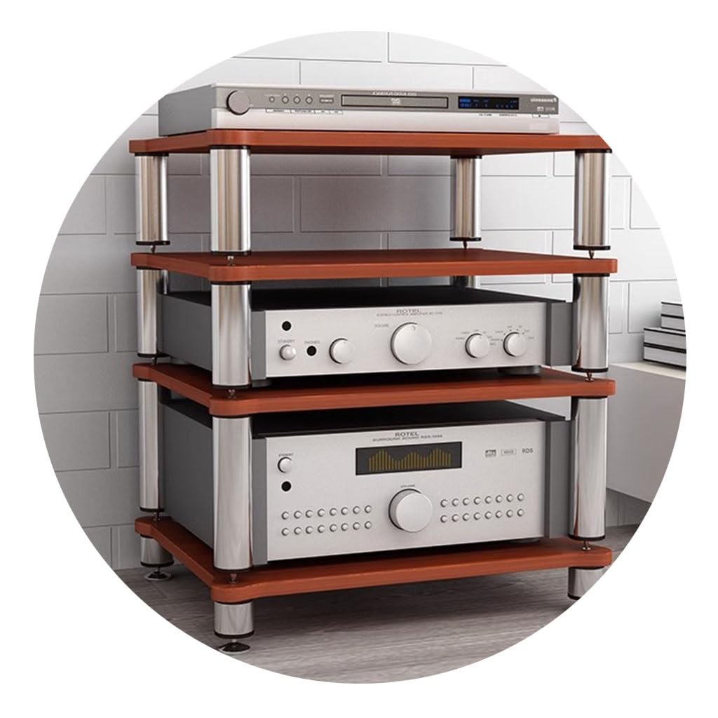 HiFi-Ständer Für Plattenspieler 4-stufige MDF-Regale Multifunktionales Mehrschichtiges Audio-Rack Mit Stoßdämpfer Medienständer Unterhaltungszentrum (Color : Brown, S : 60 * 48 * 94cm(4Tier))