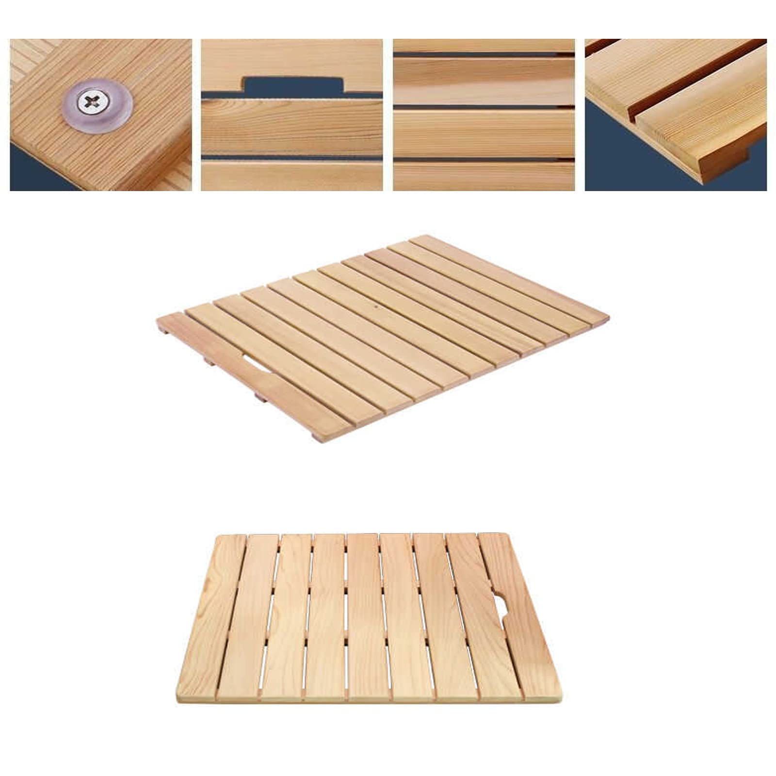 Tappetino a Doghe per Tappetino,Pedana Doccia Naturale,Tappeto Sauna,Tappeto Antiscivolo Doccia,Design a Doghe,con Tappi in Gomma Alla Base Tappetino in Legno,Personalizzabile (100x60cm/39x24in)