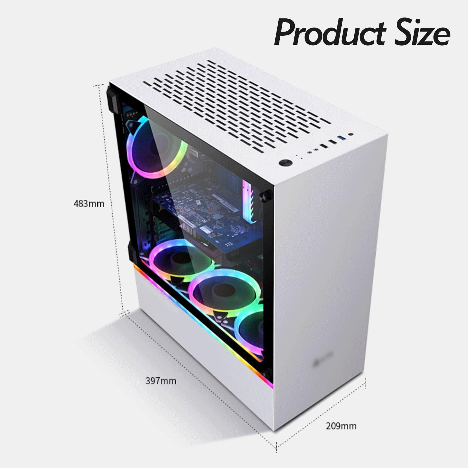 Mid-Tower E-ATX/ATX/MicroATX/ITX Gaming Case, Supporto GPU Verticale, Desktop Gaming Case, Pannello In Vetro Temperato, Modalità RGB