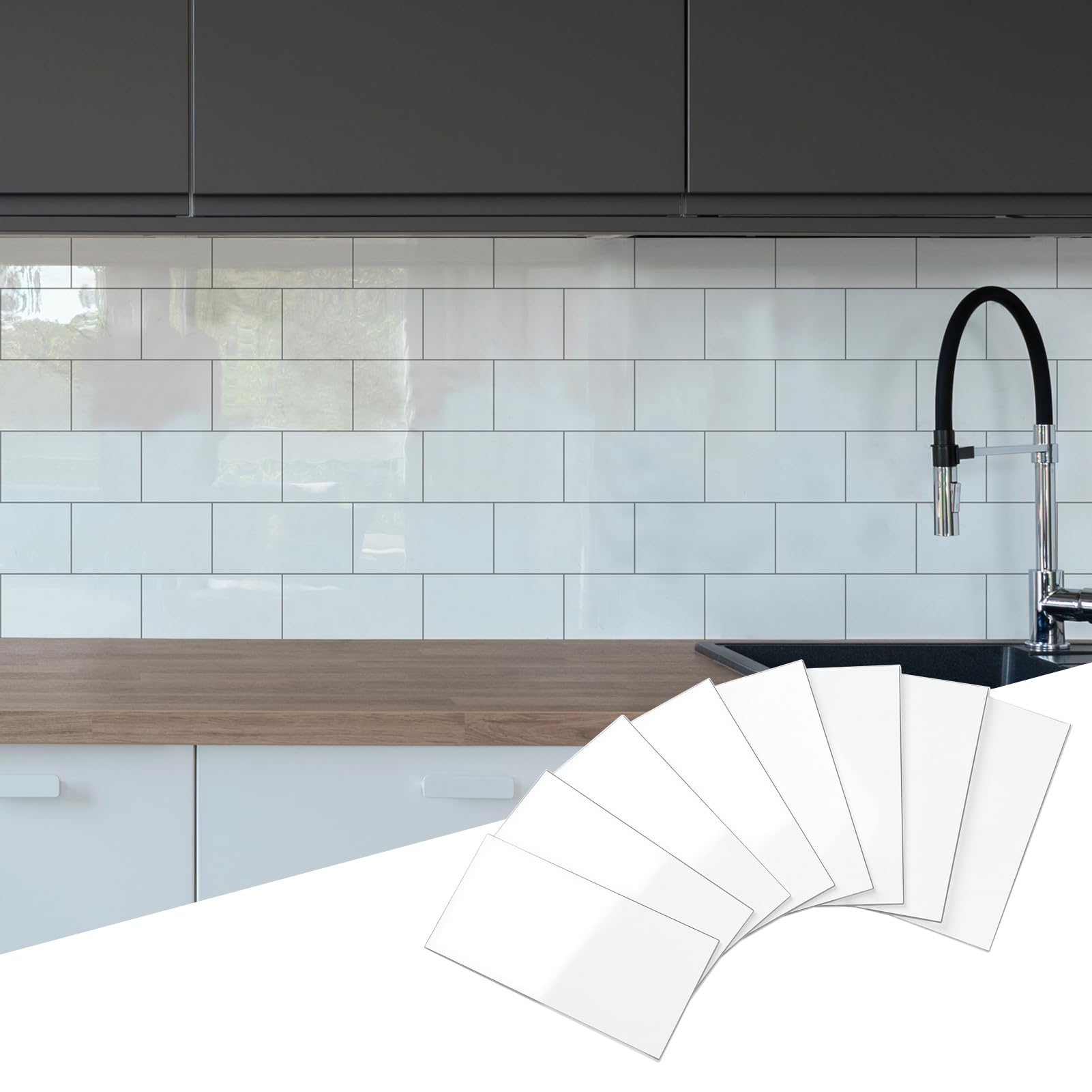 32 Pieces Peel and Stick backsplash 3 x 6 Inches 3D Polished White PVC Composite Wall Tile Stick on Backsplash Tile for Kitchen Bathroom, Laundry Room, Camper, Fireplace โ image 1