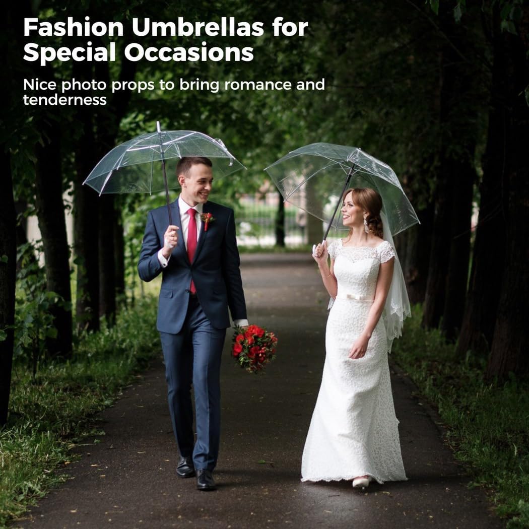 4Pcs Wedding Umbrellas, Clear Auto Open Bubble Umbrellas With J Handle, Windproof Rain Protection For Special Occasions