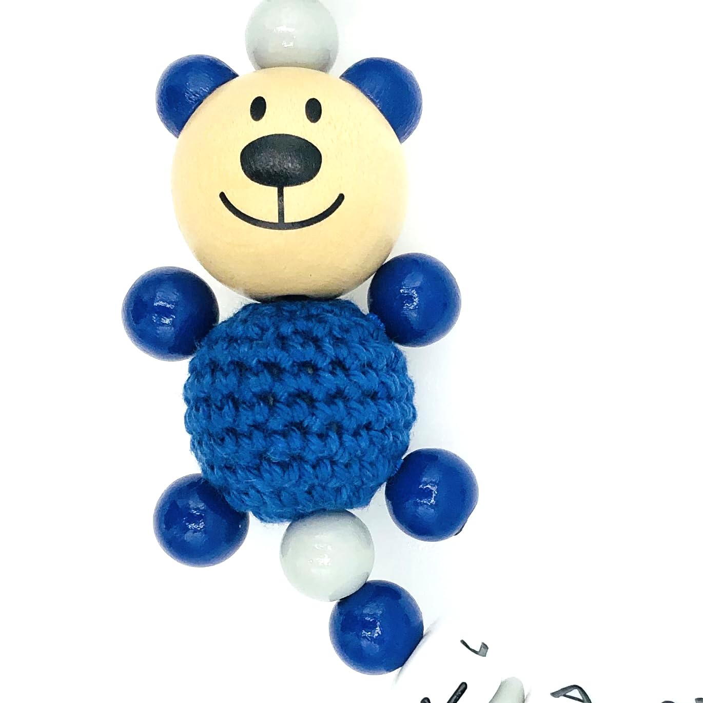 Set Nuckelkette + Kinderwagenkette mit Namen " 3D - BÄR MIT HÄKELKÖRPER/TEDDYBÄR " Hellgrau Dunkelblau/Baby/Unisex/Personalisiert/HANDMADE