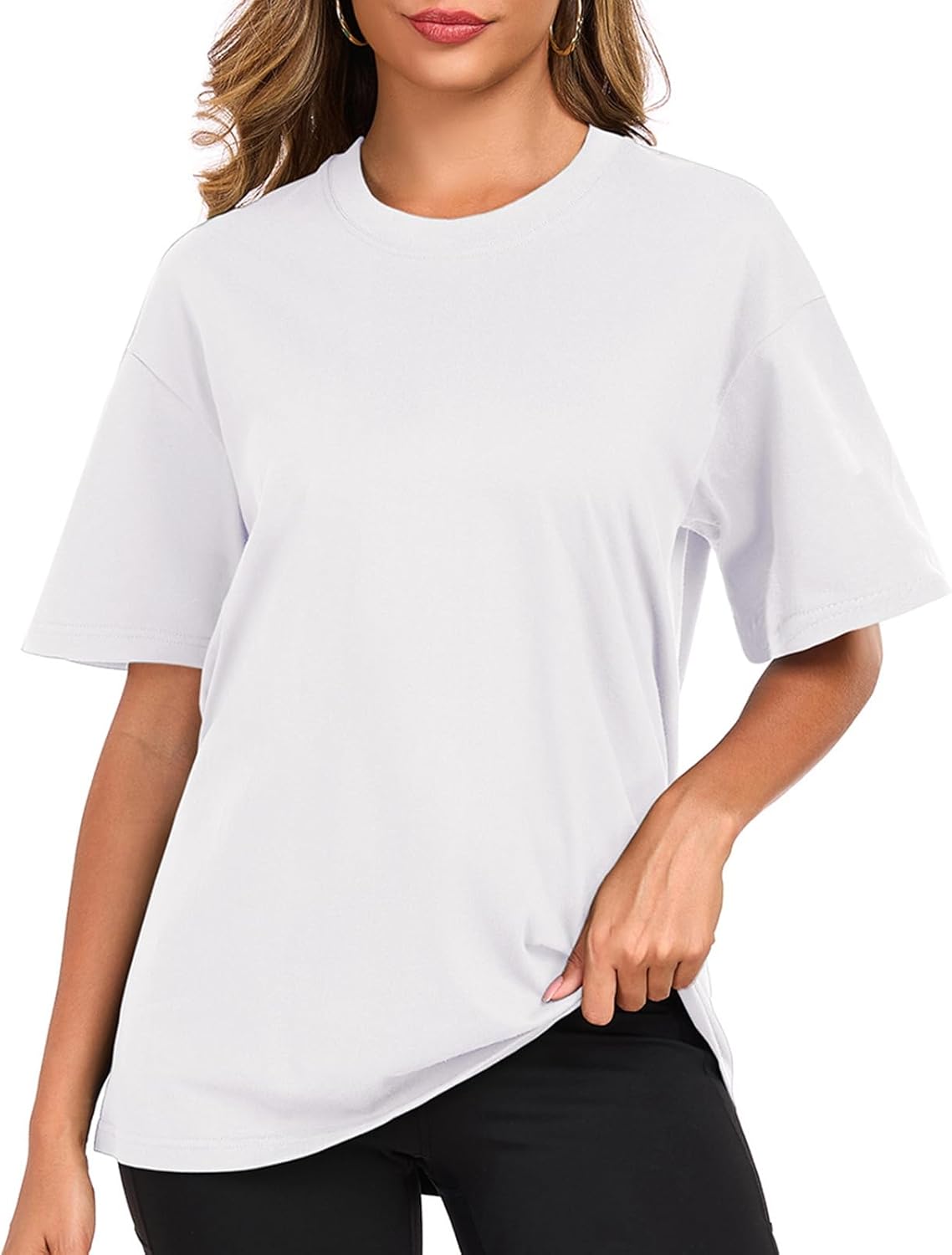 Womens Oversized Cotton T Shirts Crewneck Short Sleeve Tops Heavyweight Casual Loose Fit Drop Shoulder Fashion Tees