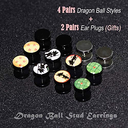 FLYUN 6Pairs Anime Fake Gauges Earring for Men Boy, Fake Gauge Fake Plugs 10MM 18G Screw Stud Black Men's Earrings4