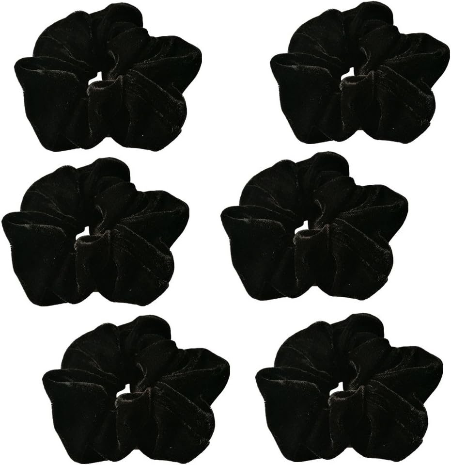 6 Pcs Black Color Large Size Velvet Scrunchies for Women Hair Elastic Bands