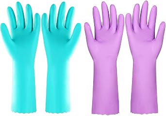 Elgood Reusable Dishwashing Cleaning Gloves Latex Free Long Cuff Cotton Lined Kitchen Gloves 2 Pairs Household Cleaning Gloves