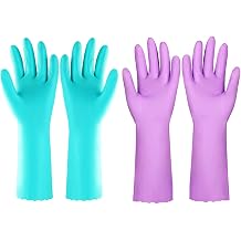 Elgood Reusable Dishwashing Cleaning Gloves Latex Free Long Cuff Cotton Lined Kitchen Gloves 2 Pairs Household Cleaning Gloves