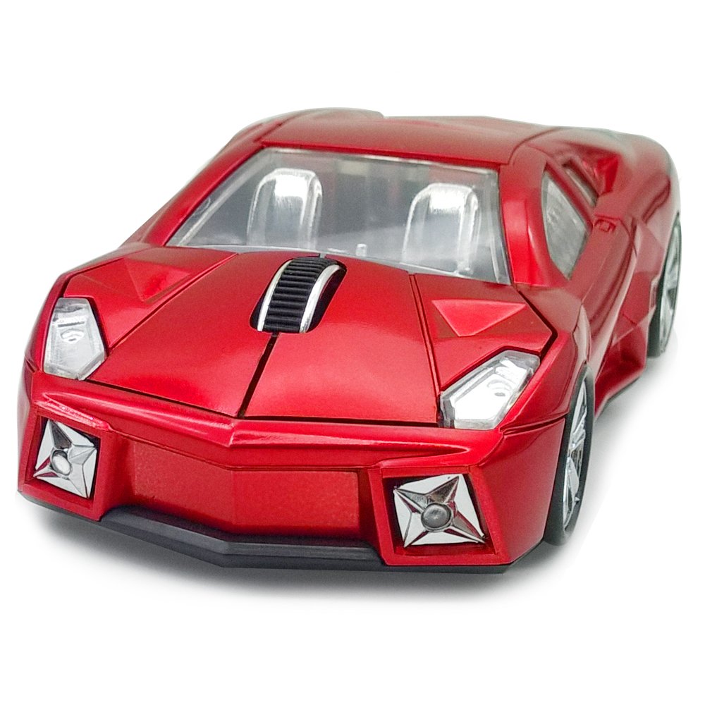 TDRTECH Wireless Mouse 2.4GHz Cool Sport Car Shaped Mouse Optical Cordless Mice for Laptop Notebook PC Computer (Red)