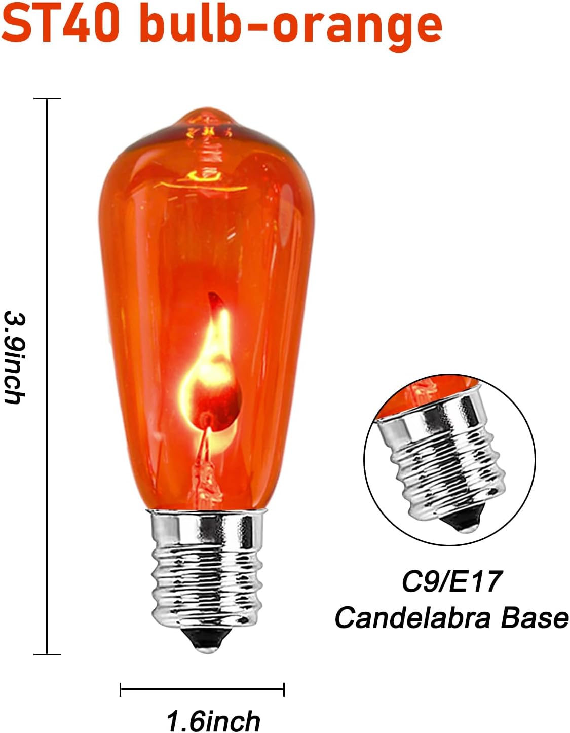 Abeja 10 Pack Christmas Orange Flicker Flame Light Bulbs, ST40 Orange Replacement Bulbs with Realistic Glow, Flame Edison Bulbs for Christmas Outdoor Indoor String Lights