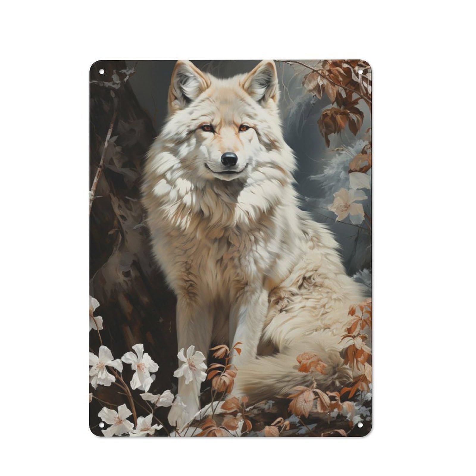 Junmoney The White Wolf Tin Wall Plaque 40X30cm With For Pub Or Café, For Collectors Of Retro Metal Wall Decor