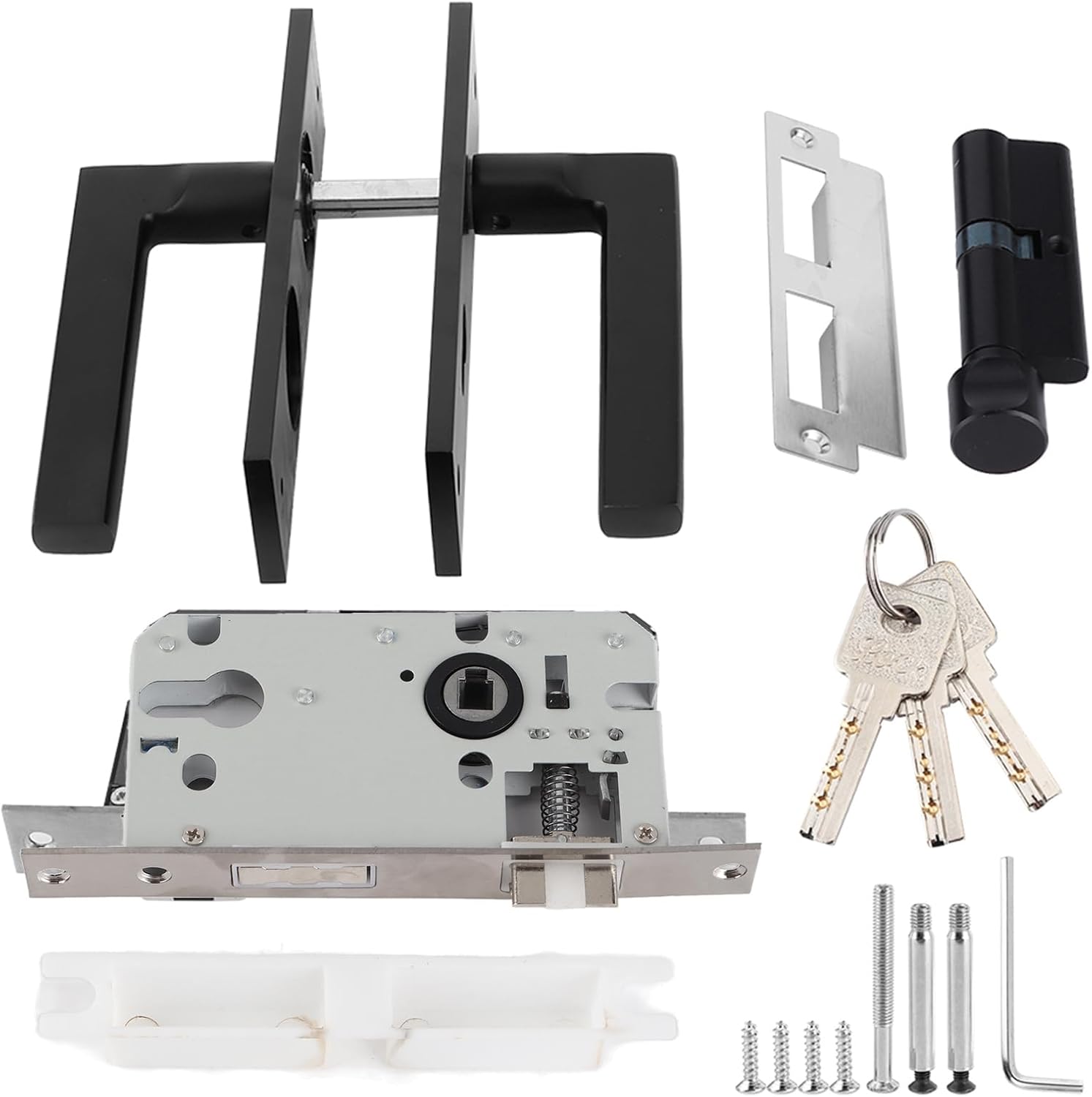 BORDSTRACT Space Aluminum Bedroom Door Lock with Keys Heavy Duty Security Handle Lock for Home Office Commercial Residential Modern Interior Exterior Doors Black 18.6 x 4.5 x 6.6cm