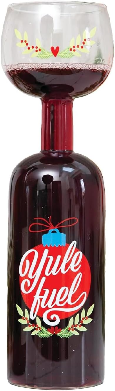BigMouth Inc Yule Fuel Wine Bottle Glass – Funny Christmas Wine Glass for Lovers, Oversized 26 oz Novelty Drink Cup for Holiday Parties & Laughs