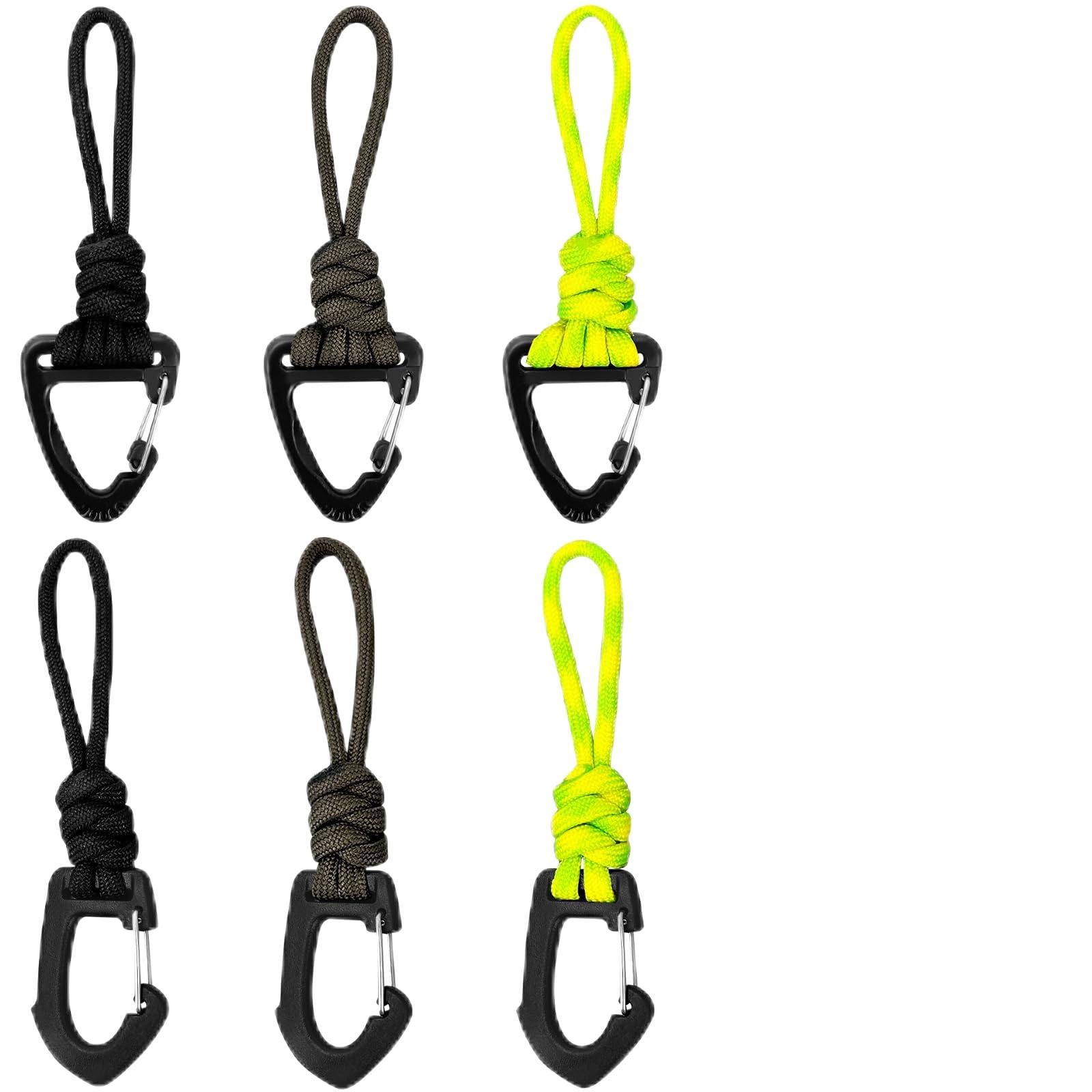 Irenwarl Black, Dark Green, Fluorescent Green 6 Pcs Keyrings With Carabiner And Clip, Braided Paracord Key Chain Hanger For Backpack, Carabiner Snap Hook Keychain, For Camping