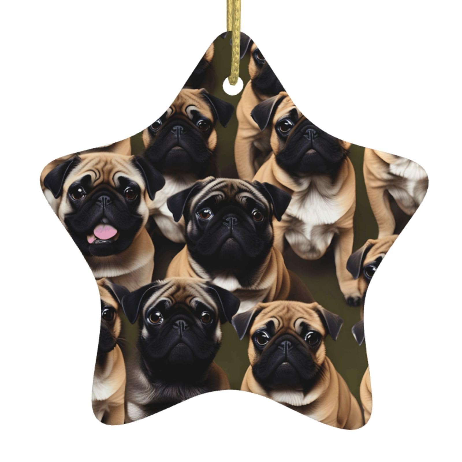 Imagen De Pug-Standard Print Christmas Ornaments, Ceramic Hanging Ornament, Round Shape Decorations
