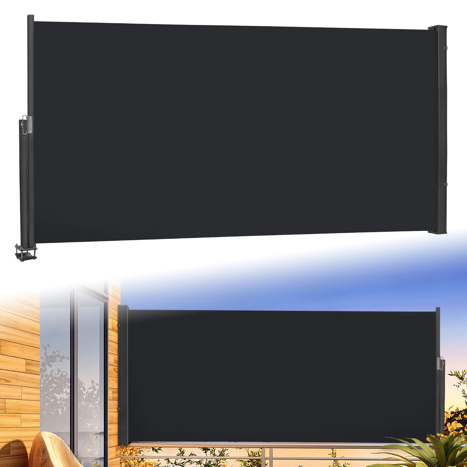UISEBRT Markiza boczna, wysuwana 140 x 300 cm - ochrona przed wzrokiem, markiza z boku na balkon, do ogrodu, antracytowa