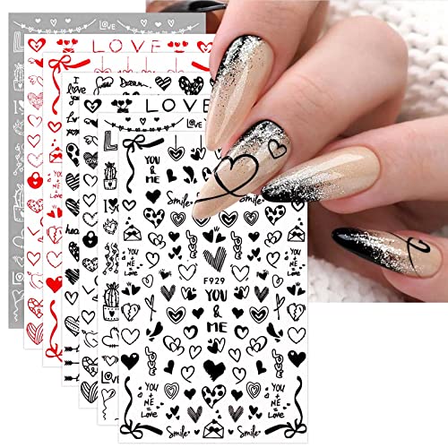 JMEOWIO 12 Sheets Valentines Day Nail Art Stickers Decals Self-Adhesive Pegatinas Uñas Love Heart Nail Supplies Nail Art Design Decoration Accessories
