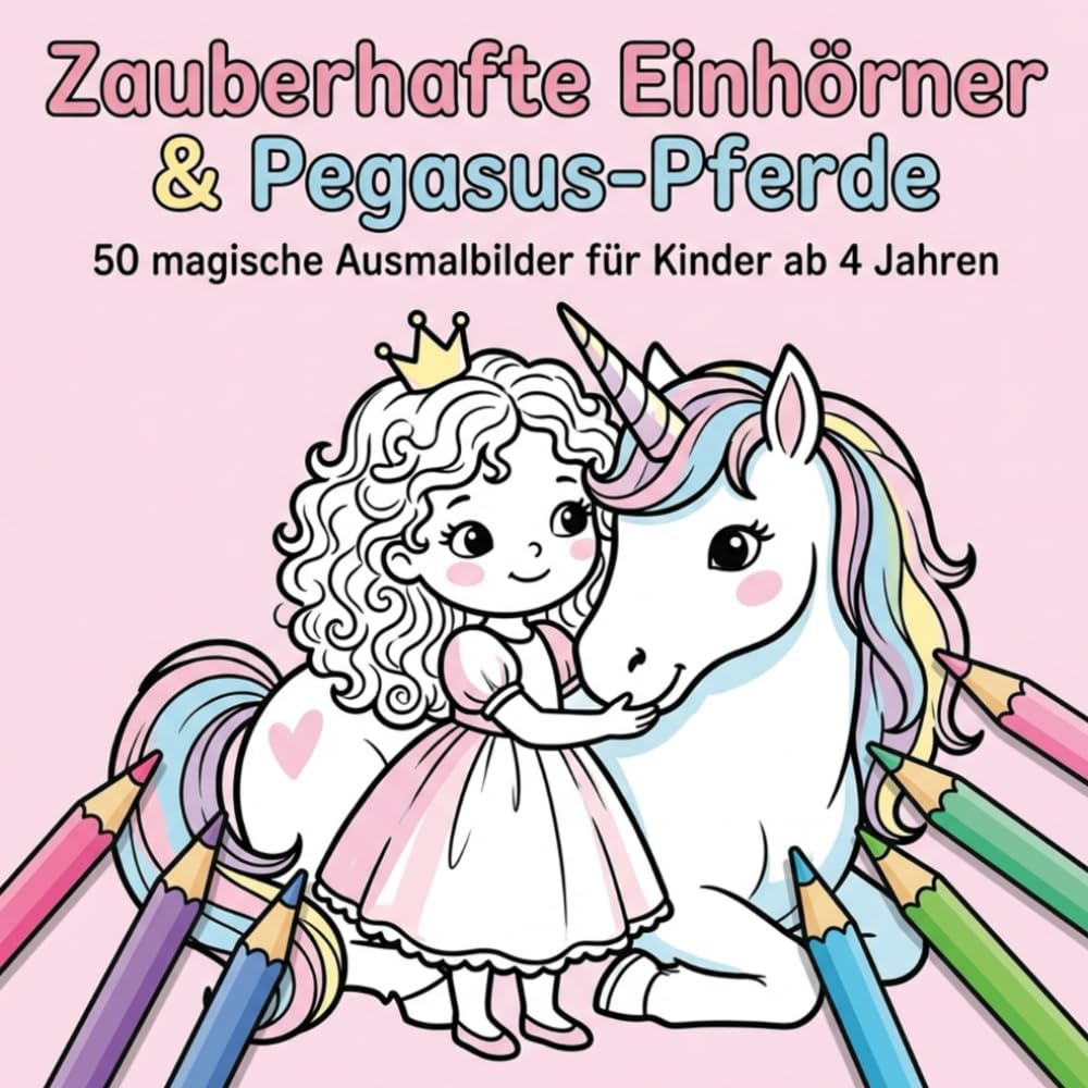 Zauberhafte Einhörner & Pegasus-Pferde: 50 magische Ausmalbilder für Kinder ab 4 Jahren