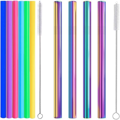 ALINK 6 pajitas de silicona para batidos + 4 pajitas de té Boba de acero inoxidable de 0.472 in