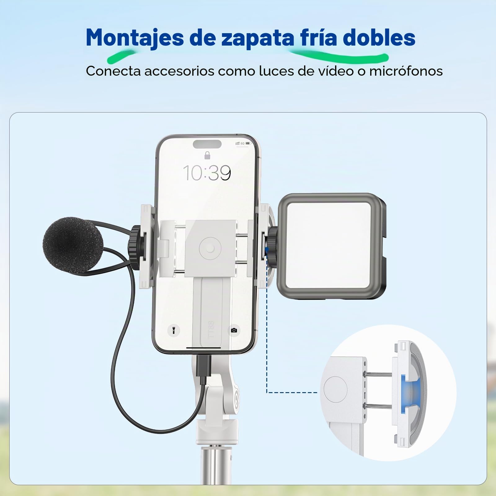 ULANZI TT88 - Trípode Extensible para teléfono, Soporte magnético para Selfie de 57 Pulgadas con Clip 2 en 1, White trípode de Montaje de Zapata fría Compatible con iPhone, Ligero para Viajes