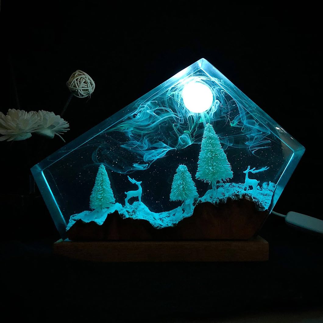 Lampka nocna LED, zmieniająca kolor lampa artystyczna z żywicy, ręcznie robiona dekoracja domu, wyjątkowy prezent na urodziny
