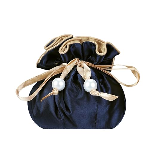 Dark Blue Satin Drawstring Jewelry Pouch