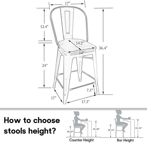 Miniatura 3 de HAOBO Home Juego de 4 taburetes de bar giratorios de metal con respaldo alto (negro mate con asiento de madera, giratorios de 24 pulgadas)