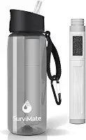 SurviMate Garrafa de água filtrada de ultra-filtragem de 0,01μm de 5 estágios, material livre de BPA, certificado NSF/ANSI 42 e 372, garrafa de filtro de água portátil para sobrevivência, acampamento