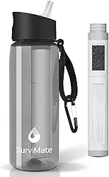 SurviMate Garrafa de água filtrada de ultra-filtragem de 0,01μm de 5 estágios, material livre de BPA, certificado NSF/ANSI 42 e 372, garrafa de filtro de água portátil para sobrevivência, acampamento