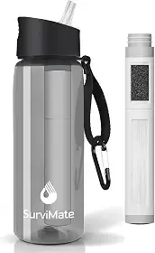 SurviMate Garrafa de água filtrada de ultra-filtragem de 0,01μm de 5 estágios, material livre de BPA, certificado NSF/ANSI 42 e 372, garrafa de filtro de água portátil para sobrevivência, acampamento