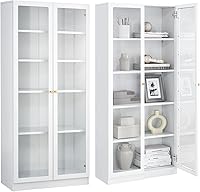 Vista 13 de IRONMIX - Vitrina de exhibición moderna con puertas, gabinete curio de metal con estantes, vitrinas de 180 cm de alto para coleccionables