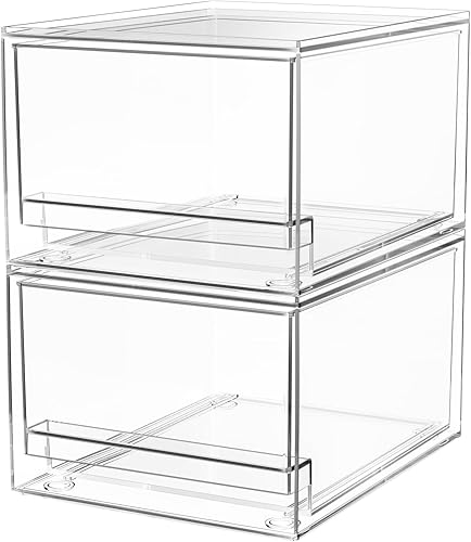 A-LuGei Cajones de almacenamiento apilables de acrílico, organizador de maquillaje de 7.5 pulgadas de largo, organizador y almacenamiento de baño,