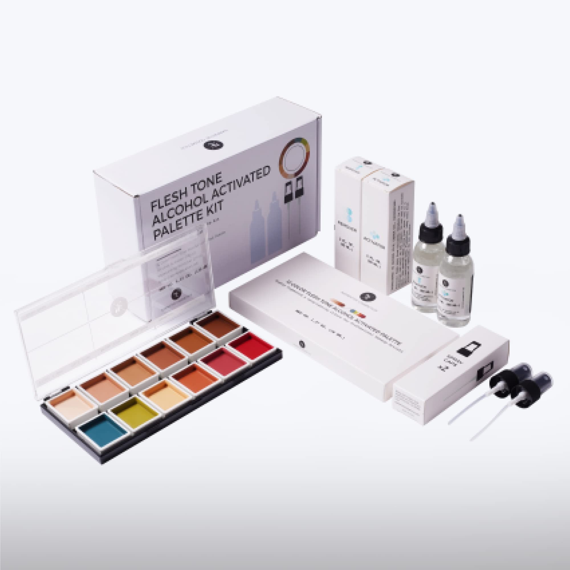 Narrative Cosmetics Flesh Tone Alcohol-Activated Palette, Activator, and Remover Kit, Professional SFX Makeup Set, Tattoo Cover