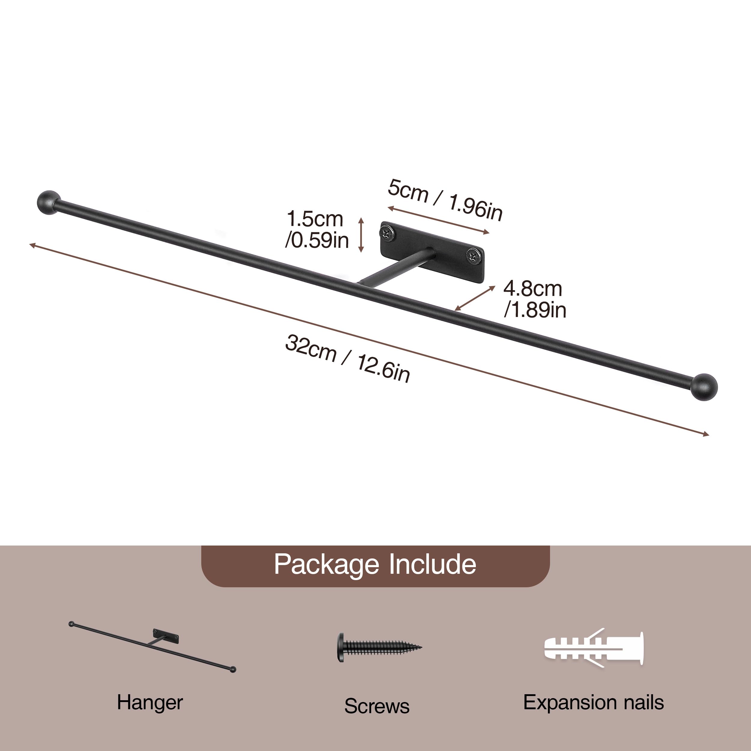 Josmimic Schmuck-Organizer zum Aufhängen an der Wand, 32 cm, Schraube im Lieferumfang enthalten, Schwarz, 2 Stück