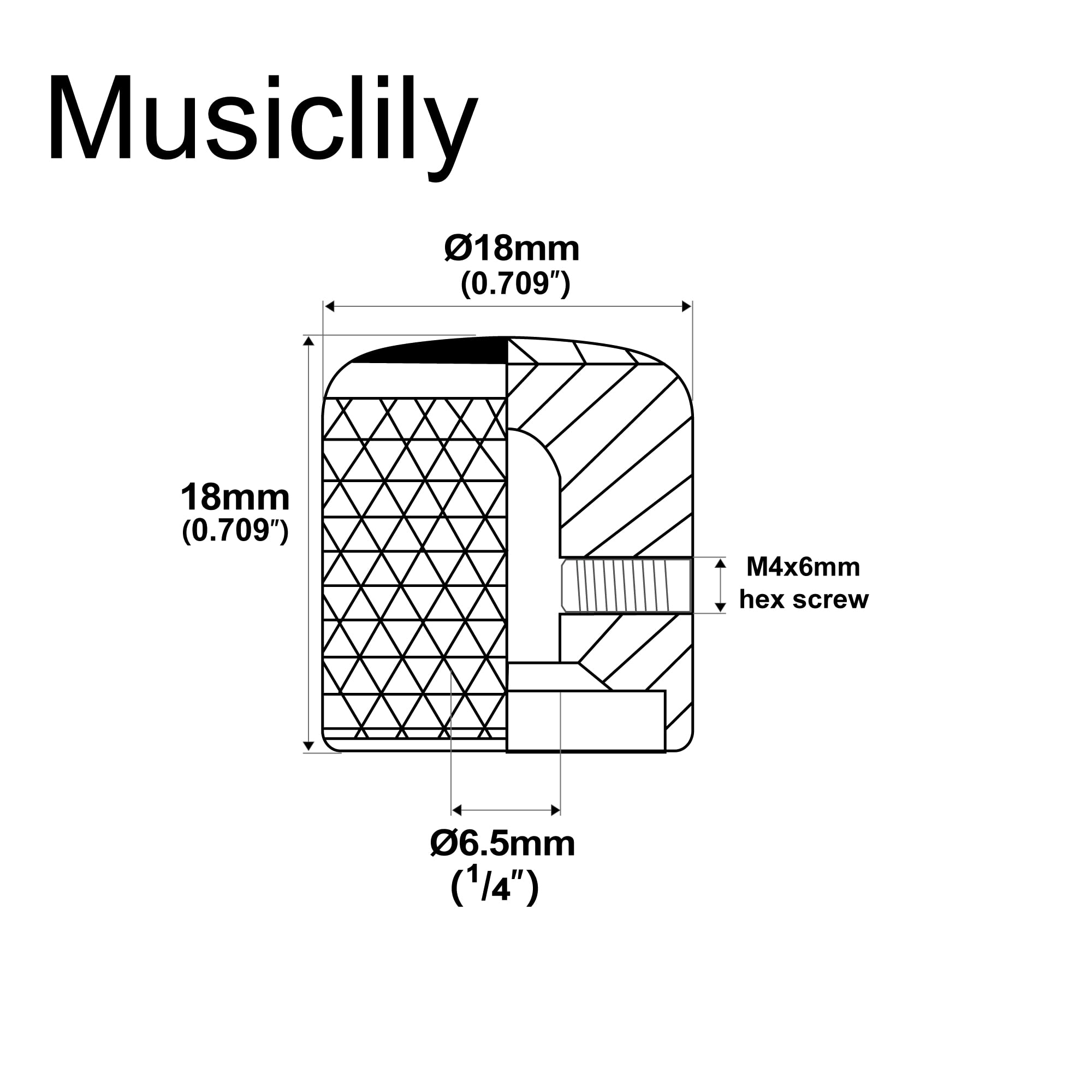 Musiclily Pro 1/4 Cala Stal Abalone Top Gałka Dome na śrubkę Uniwersalne Gałki do Gitary Elektrycznej i Basowej, Złoty(2 szt.)