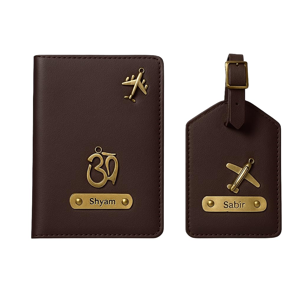 celed Celedhub Personalized Passport Cover & Luggage Tag Combo | Custom Name Travel Gift Set (Dark Brown)-picture-5