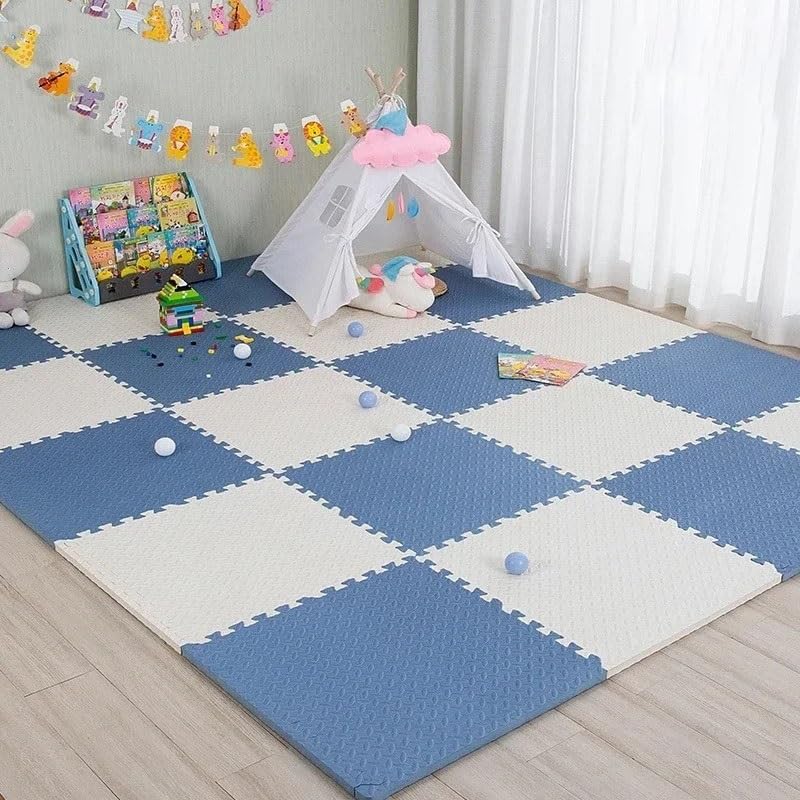 8-częściowa podłoga z puzzli, koc z pianki EVA, mata do zabawy do użytku w garażach, siłowniach, domowych salach fitness(White and Blue)
