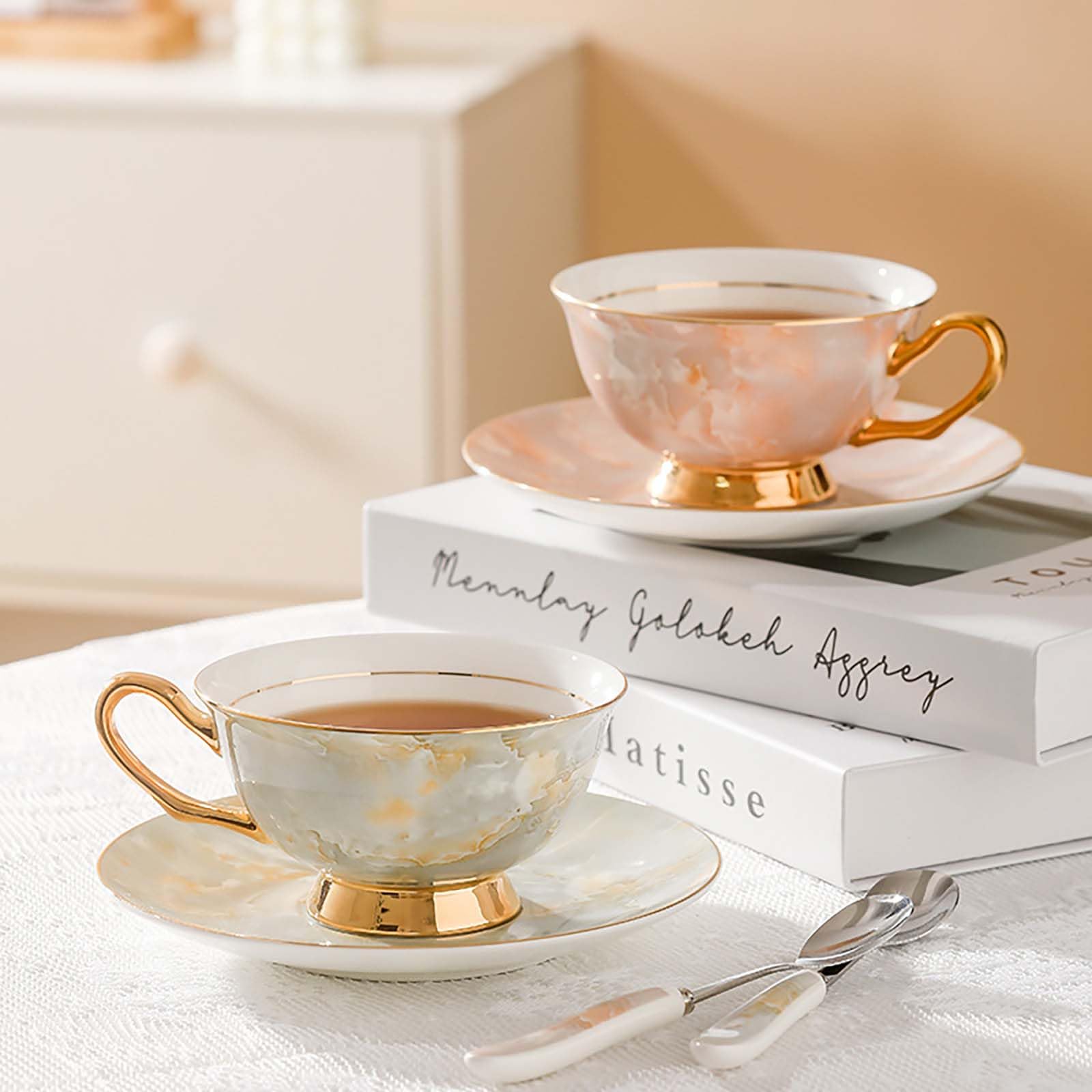 ecooe Lot de 5 tasses à cappuccino expresso à paroi épaisse en grès de 210 ml, ensemble de tasses à café en porcelaine faites à la main, tasses à thé