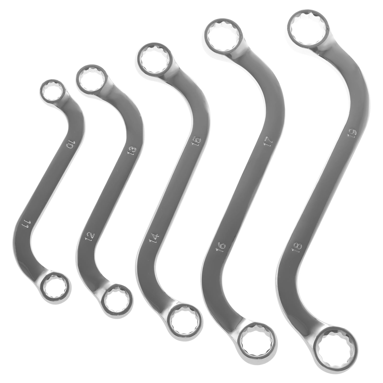 LYIYEYAN 5Pcs S Shape Wrench, Double Box Ratcheting Wrench Set, Offset S Style Box End Wrench Set for Quickly Remove and Tighten 12 Angle Head Bolts and Nuts, 10x11, 12x13, 14x15, 16x17, 18x19
