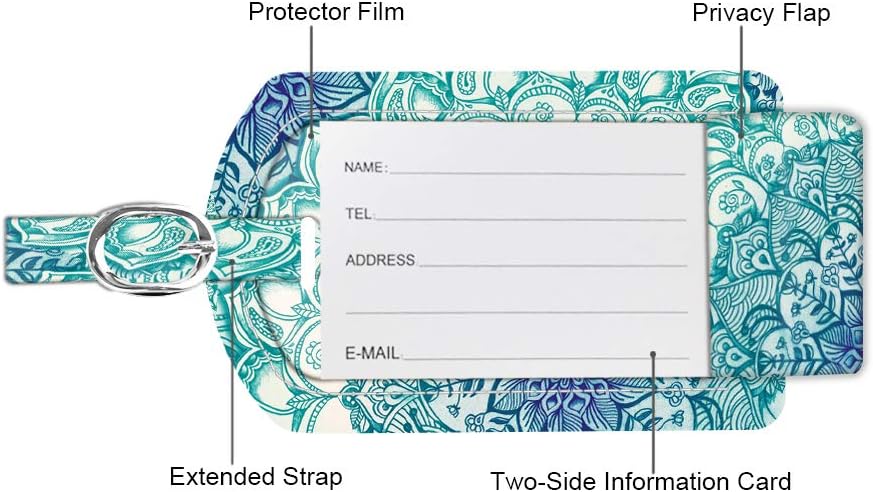  | 2 Pack Luggage Tags, Fintie PU Leather Name ID Labels with Privacy Cover for Travel Bag Suitcase (Emerald Illusions) | Luggage Tags