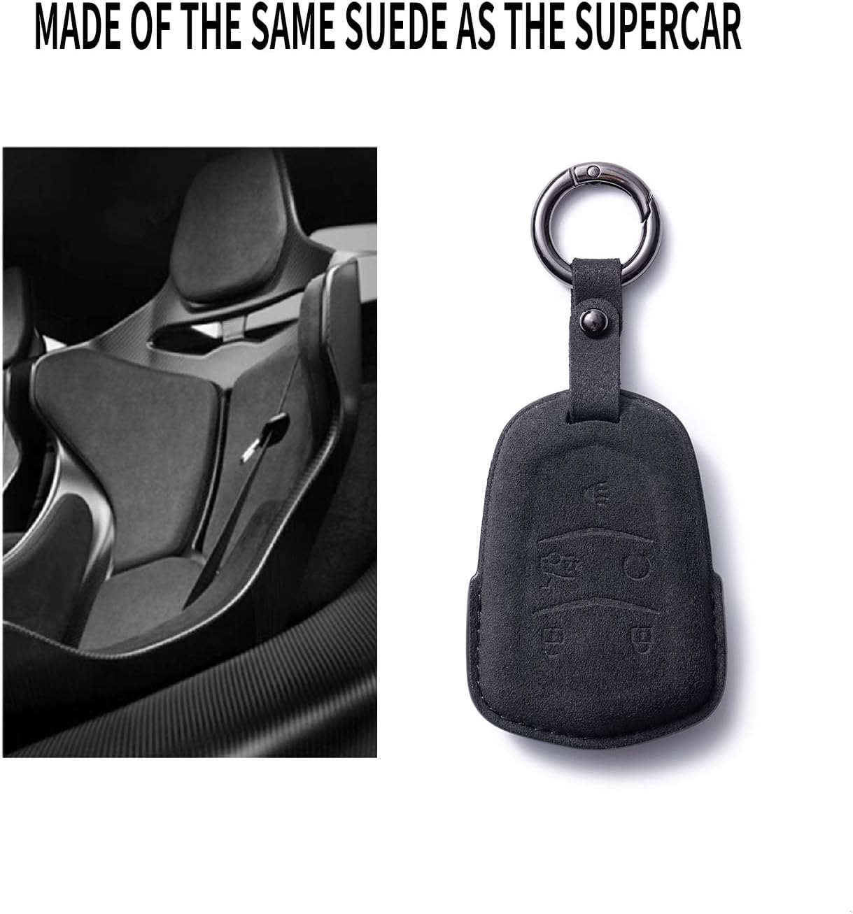 for Cadillac Key fob Cover,Suede Leather 360 Degree Car Key Case Protector with Keychain Compatible with 2015-2022 Cadillac Escalade CTS SRX XT5 ATS STS CT6 5-Buttons