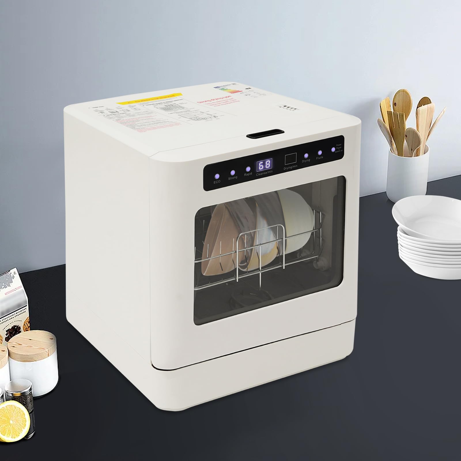 Lavastoviglie da tavolo per cucina, dispositivo compatto con 6 – 8 coperte, 4 programmi e funzione UV, conservazione della freschezza 72 ore e asciugatura ad aria calda, lavastoviglie da tavolo a