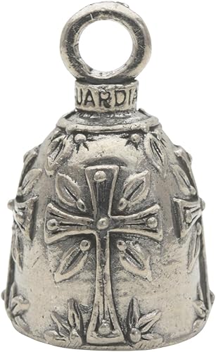 Guardian Bell Holy Cross Good Luck Bell wKeyring & Black Velvet Gift Bag Motorcycle Bell Lead-Free Pewter Made in USA