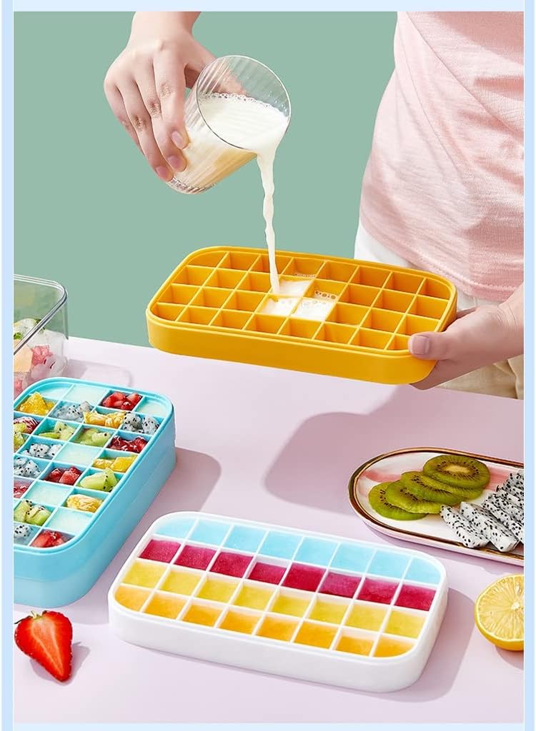 Ice Cube Large-capacity Silicone Ice Tray Household Ice Storage Ice-making Box With Lid Refrigerator Frozen Ice Cube (Color : Yellow)