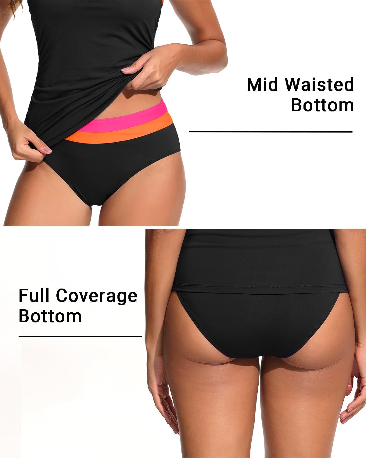 Daci Bandeau Tankini Swimsuits for Women - Two Piece Ruched Tummy Control Bathing Suit Strapless Swimwear with Bottom - Image 5