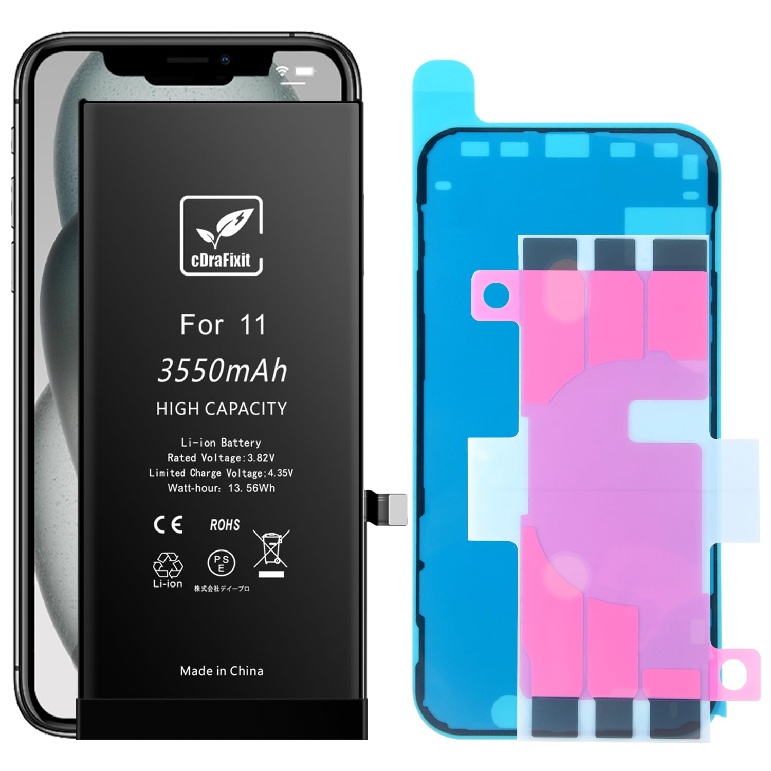cDraFixit For iPhone 11 バッテリー 交換 3550mAh 大容量 交換キット PSE認証済み 交換用バッテリー シール付き 日本語取扱説明書 (iphone11バッテリー専用)