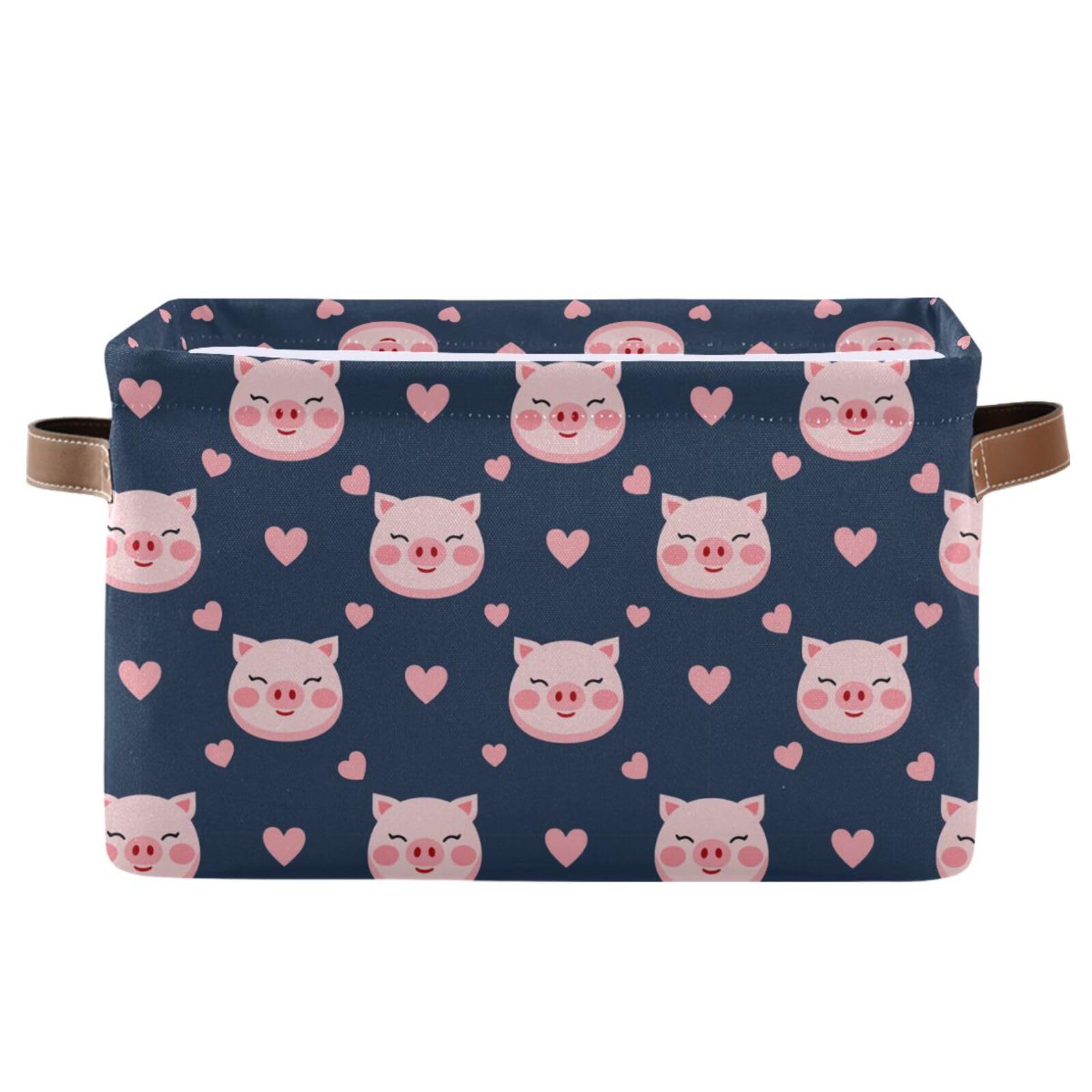 Aslsiy Storage Basket Pink Pig Face Hearts (2) Nursery Bins Baby Canvas Box Clothes Shelf Basket Laundry Hampers 1 Pcs